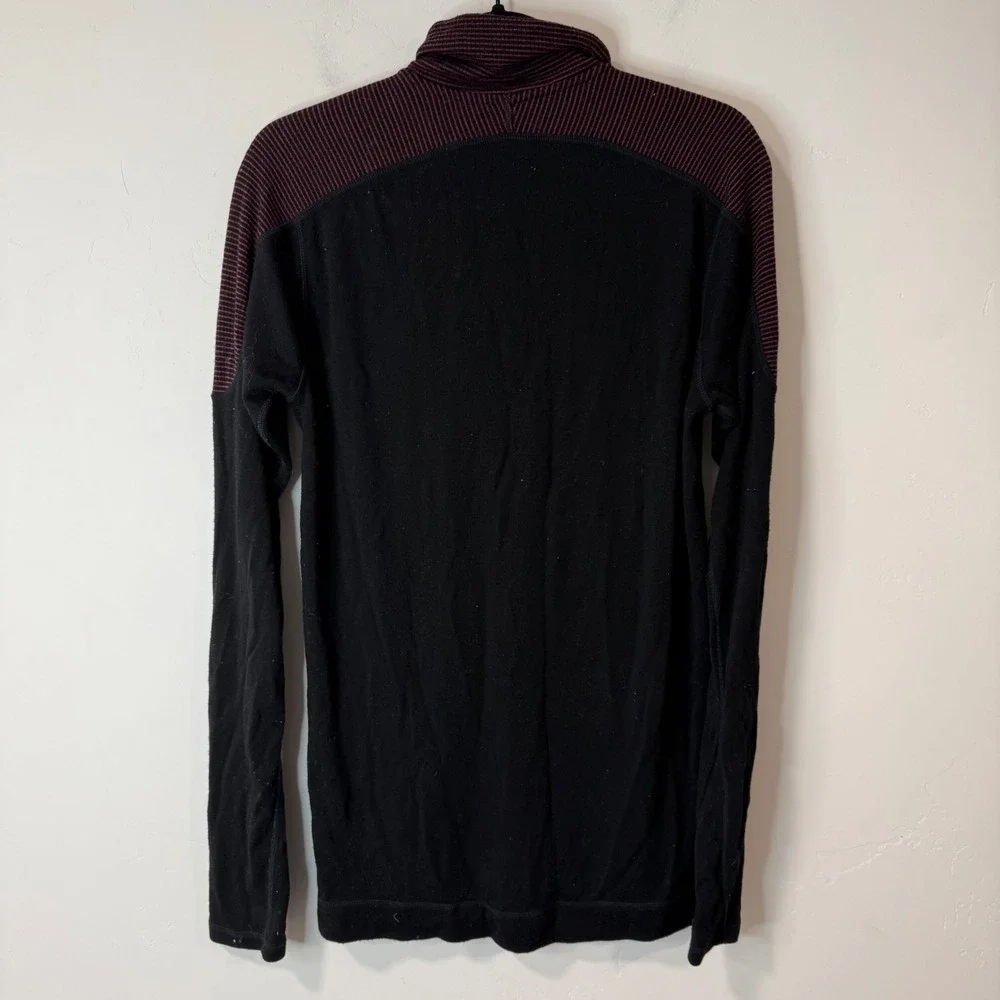 Smartwool Mens 1/2 Zip Pullover Medium Black Merino Wool Thumbholes Base Layer - Picture 2 of 8